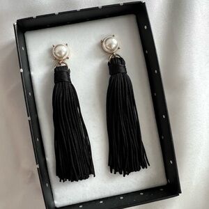 BaubleBar Black Pearl Gold Tassel Earrings